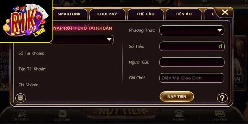 Rút tiền rikvip qua tài khoản ngân hàng